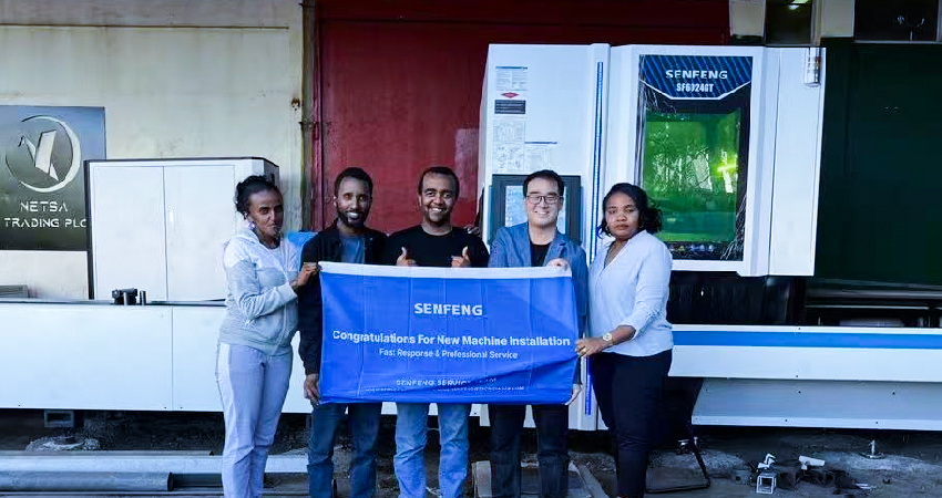 Zhong with the client and technicians